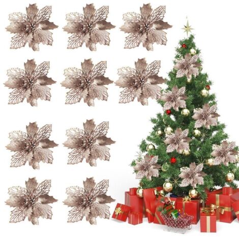 10 wiederverwendbare, glitzernde künstliche Weihnachtssternblüten zur Weihnachtsdekoration