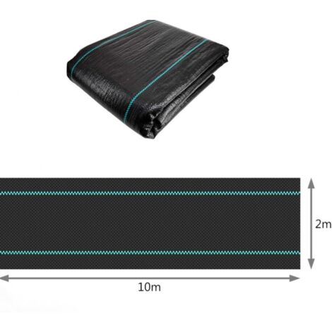 10 x 2 m Unkrautvlies aus UV-beständigen, gewebten Polypropylenfasern, 100 g/m², reißfest, mit hoher Stabilisierung, Mulchplane