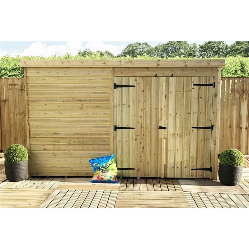 Marlborough Pent Sheds(bs) - 10 x 3 Windowless Pressure Treated Tongue And Groove Pent Shed With Double Doors