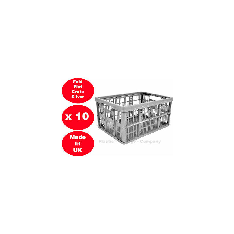 Image of 10 x 32 litre foldable crate plastic storage box basket crate flat good for cars