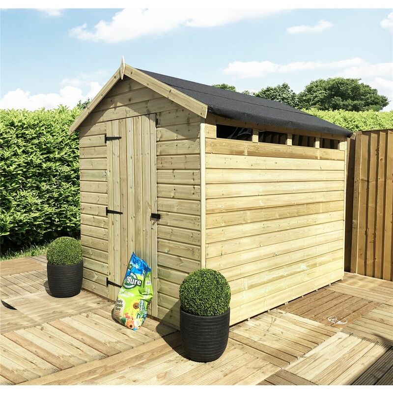 10 x 4 Security Pressure Treated Tongue & Groove Apex Shed + Single Door + Safety Toughened Glass