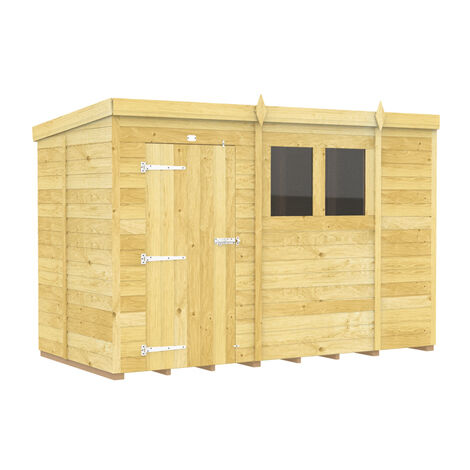 10 x 5 Feet Pent Shed - Single Door With Windows - Wood - L147 x W302 x H201 cm