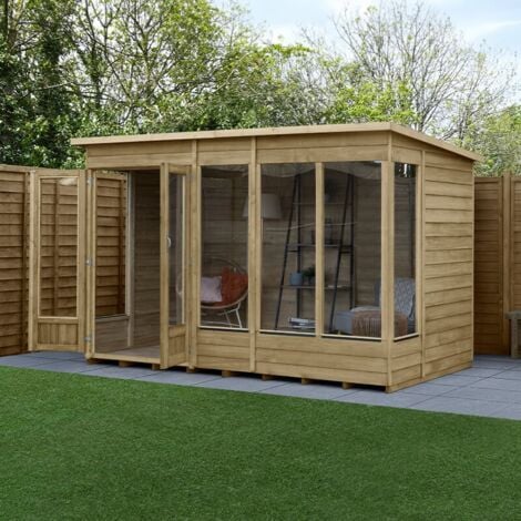 FOREST GARDEN 10' x 6' Forest 4Life 25yr Guarantee Double Door Pent Summer House (3.11m x 2.05m)