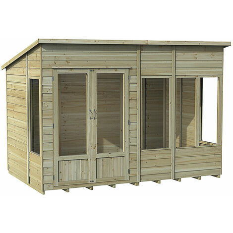 10' x 6' Forest Oakley Double Door Pent Summer House (3.10m x 2.03m) - Natural Timber