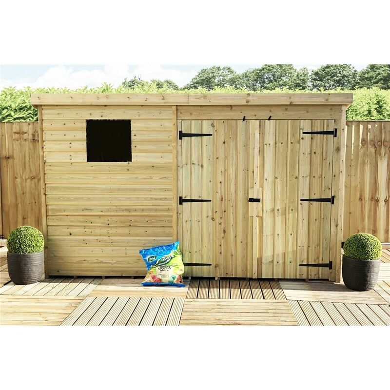 Marlborough Pent Sheds(bs) - 10 x 6 Pressure Treated Tongue And Groove Pent Shed With 1 Window And Double Doors + Safety Toughened Glass