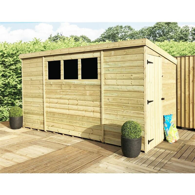 Marlborough Pent Sheds(bs) - 10 x 6 Pressure Treated Tongue And Groove Pent Shed With 3 Windows And Single Side Door + Safety Toughened Glass