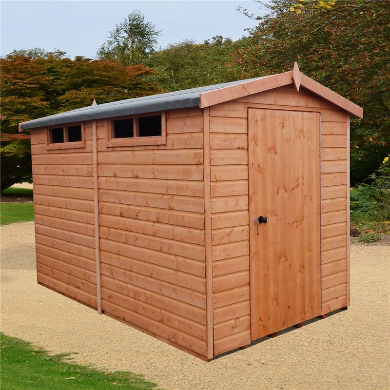 10 x 8 (2.99m x 2.39m) - Tongue And Groove Security - Apex Garden Wooden Shed / Workshop - High Level Windows - Single Door - 12mm Tongue And Groove