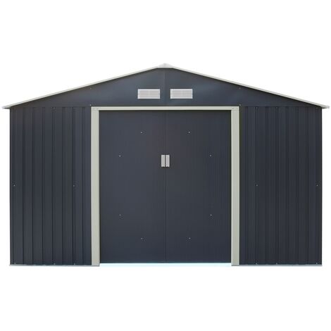 10 x 8 (3.21m x 2.41m) Double Door Metal Apex Shed - Dark Grey