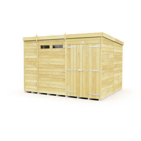 10 x 8 Feet Pent Security Shed - Double Door - Wood - L231 x W302 x H201 cm