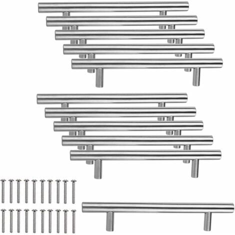 MINKUROW Norcks 10 X Acier Inoxydable Poignee De Meuble Cuisine Espacement Des Trous De 96 MM, Acier Brossé Poignée En T Pour Porte D'Armoire Poignées De Porte De Cuisine