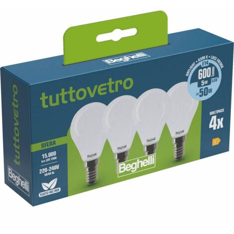 10 x BEGHELLI LED ESFERA E14 5W 58058 FR�A 6500K SET 4