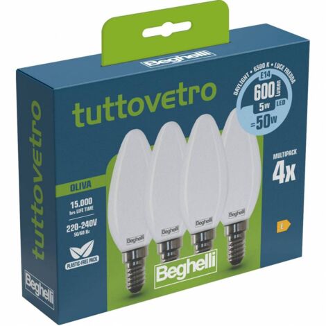 10 x BEGHELLI LED OLIVA E14  5W 58055 FREDDA 6500K SET 4