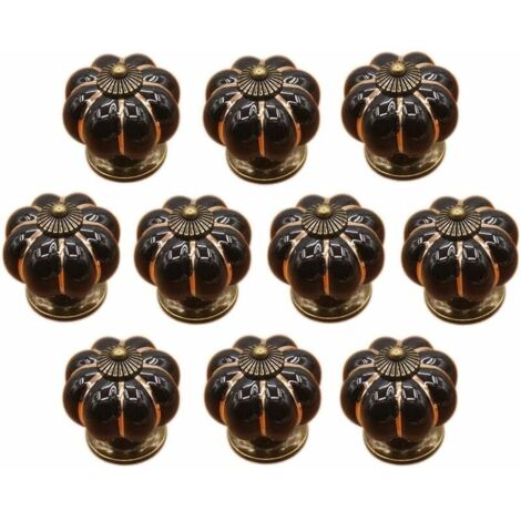10 x Ceramic Drawer Knobs, Pumpkin-Shaped Furniture Knobs for Kitchen Drawers and Cabinets, Ceramic Pumpkin-Shaped Handles for Dressers, Kitchen Cabinets, Cupboards, and Drawers