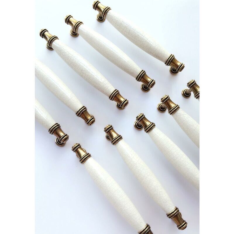 10 x Ceramic Furniture Handle Tube Bar Handle, Furniture Door Stick Handle, Kitchen Cabinet Door Bar Handle with Screws Hole Distance 128MM