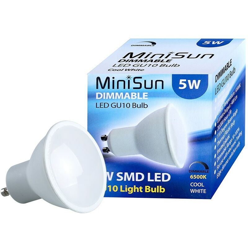 MiniSun 5W Dimmable LED GU10 Spotlight Light Bulbs - 6500K - Pack of 8