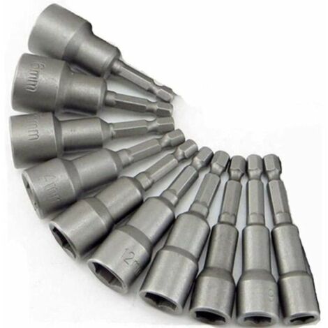 10 x Douille Magntique pour Visseuse Adaptateur Embout Mandrin Pans Carr Hexagonal 6-19 mm couleurs multiples