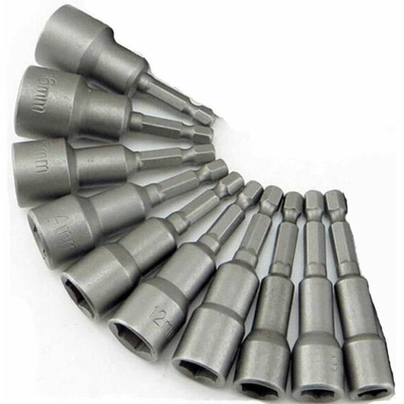 Lucky-88 - 10 x Douille Magnétique pour Visseuse, Adaptateur Embout, Mandrin Pans Carré Hexagonal 6-19mm 1/4" Nut Driver Drill Bit