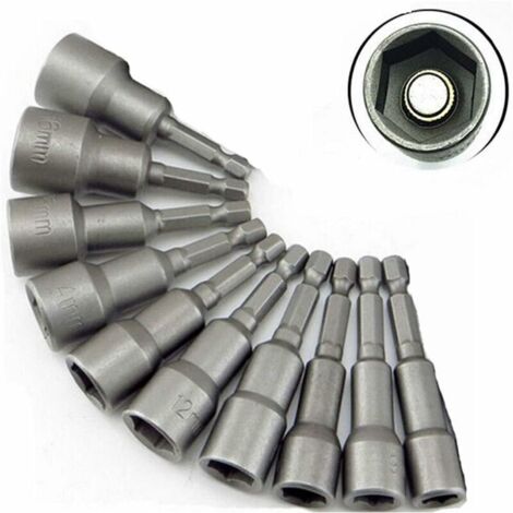 10 x Douille Torx Magnétique Adaptateur Embout en Acier Chromé Vanadium Mandrin Pans Carré Hexagonal 6-19mm 1/4 Drill Bit