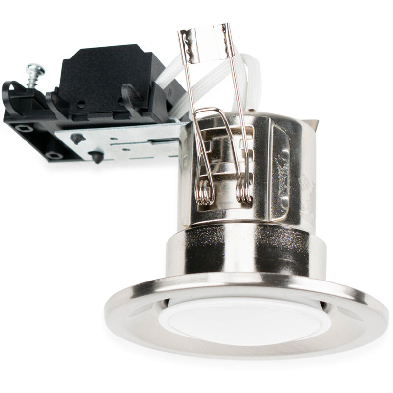 10 x Fire Rated GU10 Recessed Ceiling Downlight Spotlights + Warm White LED GU10 Bulbs - Brushed Chrome