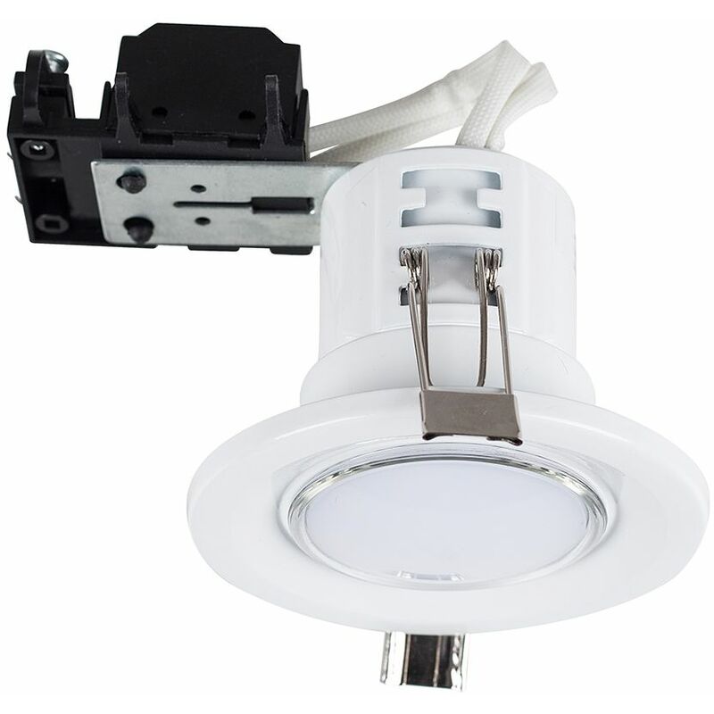10 x Fire Rated GU10 Recessed Ceiling Downlight Spotlights + Cool White LED GU10 Bulbs - White