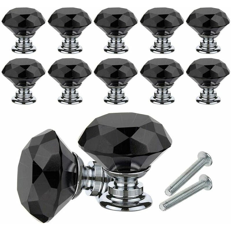10 x Kristall-Schrankknöpfe, 30 mm Diamant-Knopfgriffe mit Schrauben – Schwarz | 06286512435491 10 x Kristall-Schrankknöpfe, 30 mm Diamant-Knopfgriffe mit Schrauben – Schwarz | 06286512435491