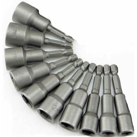 10 x magnetischer Schraubendreher-Steckschlüssel-Bit-Adapter, 6–19 mm, Sechskant-Vierkant-Antrieb, Spannfutter, 1/4 Zoll Steckschlüssel-Bohrer