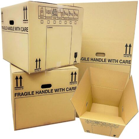 10 x New Print 21'' x 21'' x 16'' Printed Removal Cardboard Boxes With Checklist & Handles