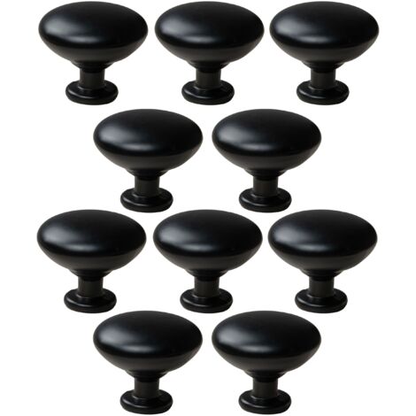 10 x Pomelli rotondi per mobili in metallo, neri