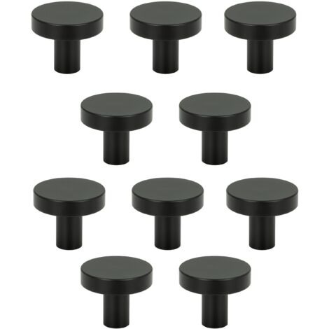 10 x Pomelli rotondi per mobili in metallo, neri