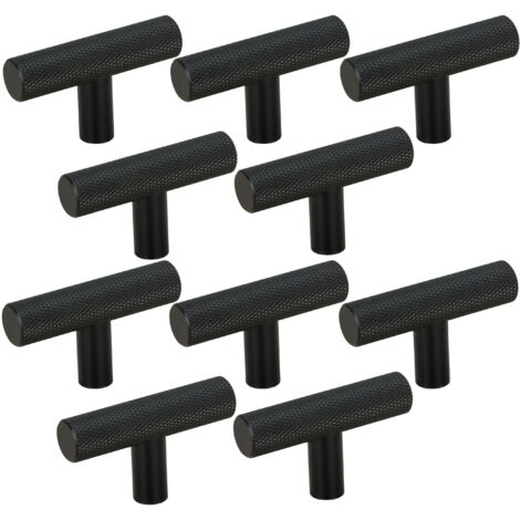 10 x Pomello per mobili in metallo scanalato nero