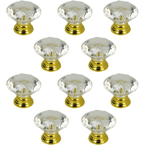 10 x Pomello rotondo per mobili in oro diamante