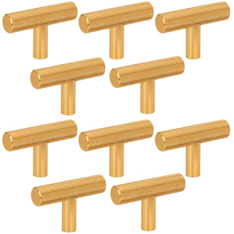 10 x Pomo para mueble de barandilla de metal moleteado ranurado dorado cepillado