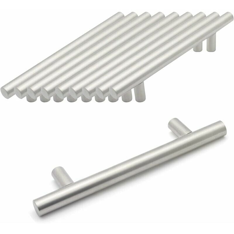 10 x Probrico Brushed Nickel Stainless Steel Kitchen Cabinet t Bar Handle Furniture Drawer Pulls Knobs (256mm Hole centers/320mm Long)