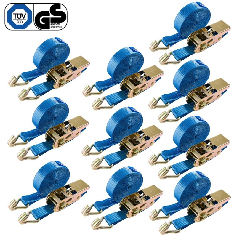 AREBOS tensioning strap with ratchet 10 pieces (800 kg, 6 m, two-part, EN 12195-2) - lashing strap ratchet tensioning strap hard strap