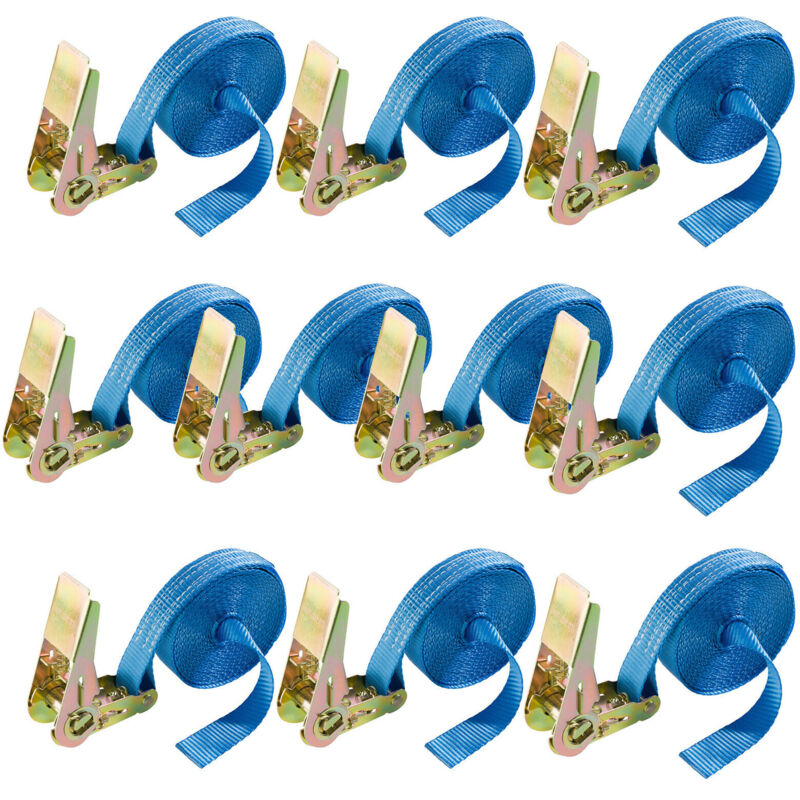Arebos - 10 x Rachet Tie Down Straps CargoTrailer Tie Down Straps 1piece 6m x 25mm 800daN