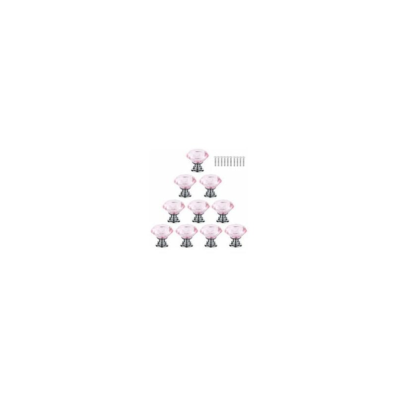 10 x Schubladengriffe für Schranktüren, 30 mm Diamant-Kristallglas mit Schrauben – Pink | 06286511676475 10 x Schubladengriffe für Schranktüren, 30 mm Diamant-Kristallglas mit Schrauben – Pink | 06286511676475