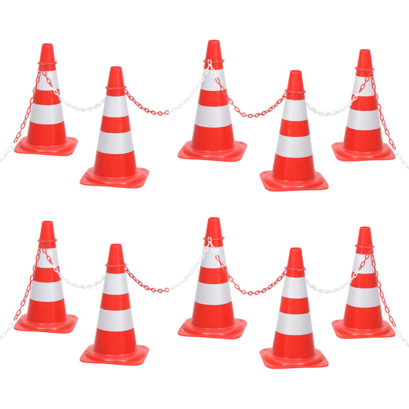 Leitkegel-set Mit 10 M Kette Rot Und Weiß - Vidaxl