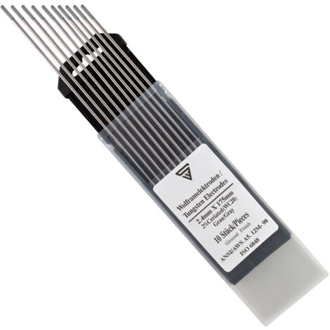 10 x STAHLWERK WIG Wolfram Schweißelektroden 2,4mm x 175 mm WC20 Thoriumfrei - universelle WIG Nadeln für Stahl, Edelstahl, Aluminium, Kupfer, grau, 10 Stk.