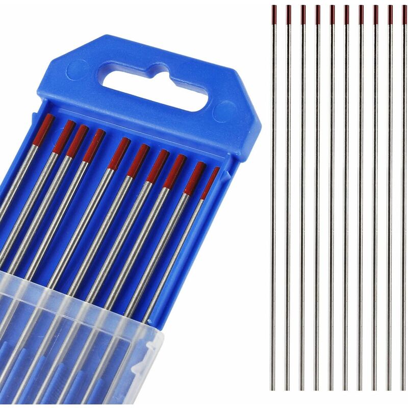 10 x Wolframelektroden, WIG-Schweißen Wolframelektrode WT-20 2,4 ø x 175 mm Nadeln zum WIG-Schweißen (rot) | 06220058152986