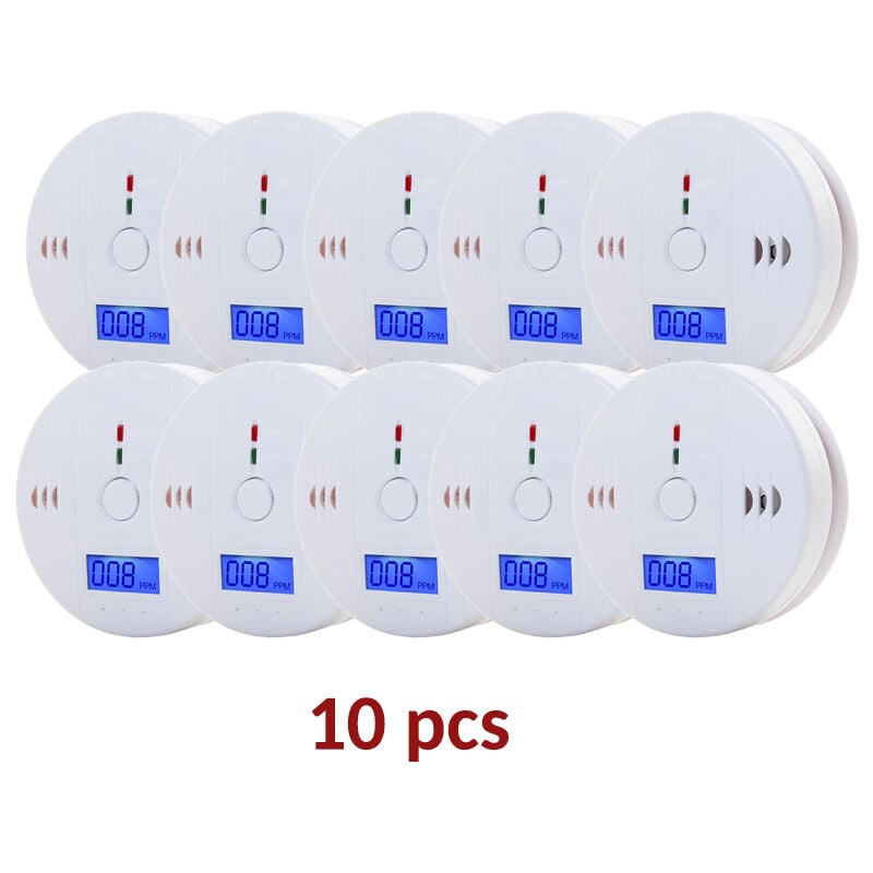 10 Year Life Carbon Monoxide Alarm,Digital Display co Detector,Battery powered(10-pack)