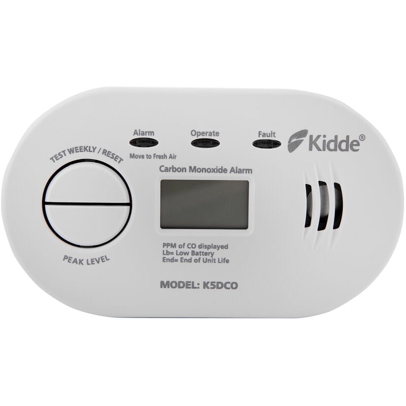 K5DCO -Kitemarked 10 Year Life Carbon Monoxide Alarm with Digital Display and 7 Year Warranty - Kidde
