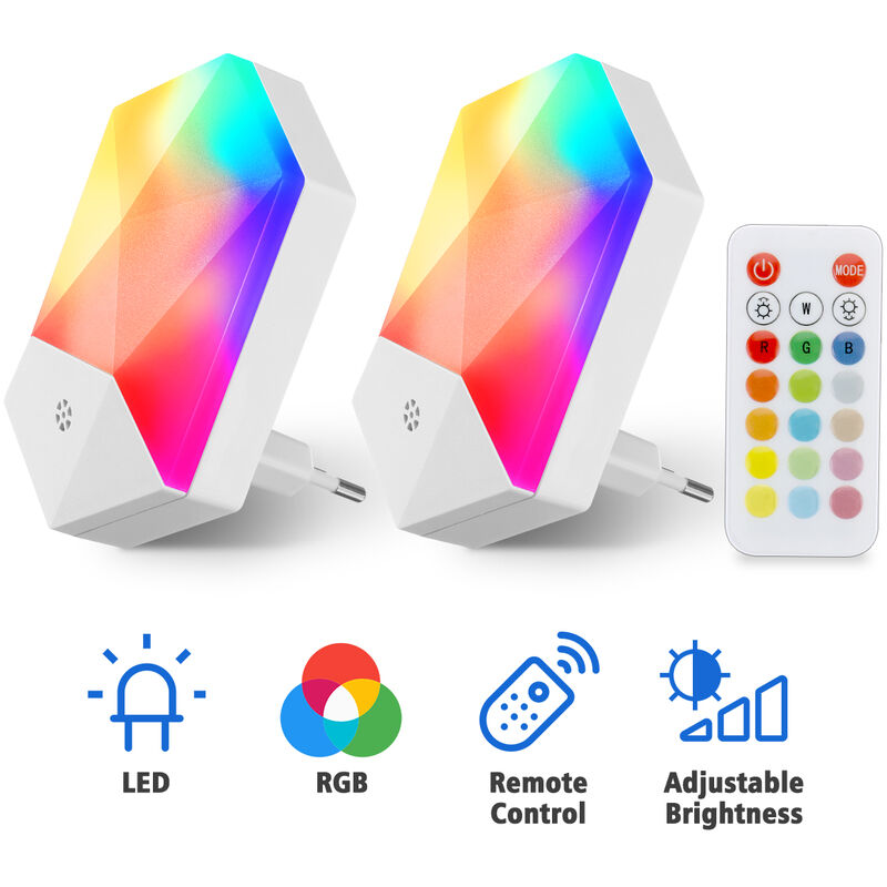 

100-240V 2pcs LED Night Light 16 colores RGB Regulable Socket Night Lamp Control remoto Baby Sleeping Light para guardería, dormitorio, escalera