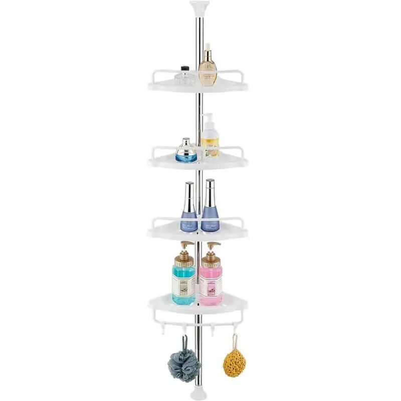 100-320cm Étagère d’Angle de Douche Téléscopique Sans Percage avec 4 Paniers et 2 Porte-Serviettes pour Baignoire et Salle de Bain Blanc