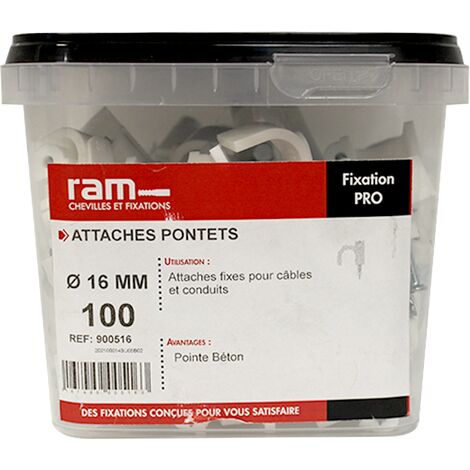 100 attaches pontet pour câbles et conduits Ø16 mm - Ram