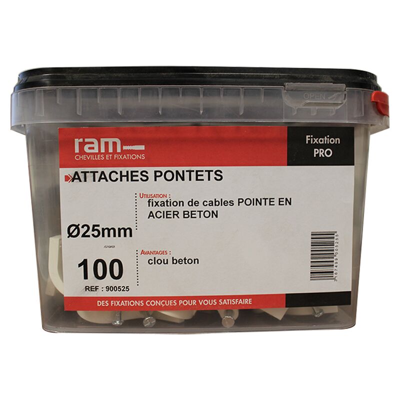 RAM - 100 attaches pontet pour câbles et conduits Ø25 mm