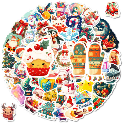 100 autocollants de Noël à motifs : bonnets de Père Noël et rennes – Autocollants décoratifs à faire soi-même pour cahiers, réfrigérateurs, valises – Cadeaux de Noël imperméables
