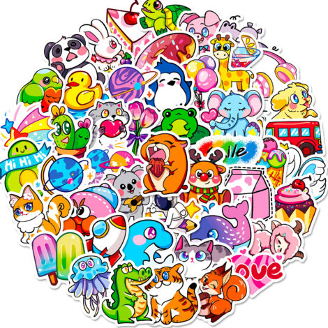 100 autocollants mignons à faire soi-même avec des motifs d'animaux de dessin animé, autocollants imperméables pour cahiers, réfrigérateurs et valises, cadeaux de Noël