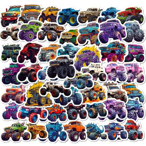 100 autocollants Monster Truck : voitures de dessin animé, camions Bigfoot, gribouillis de véhicules, autocollants sympas pour cahiers, réfrigérateurs, valises, autocollants imperméables, cadeaux de N