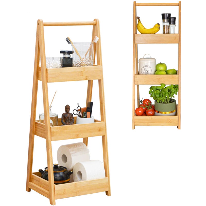 100% Bambou Etagère de Bain avec 3 Paniers en Bois - 30x26x78 Cuisine et Bain