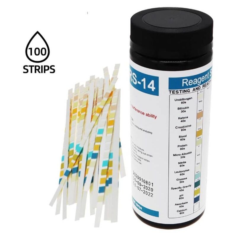 100 bandelettes de test d'urine réactives Urs-14T, bandelettes de test d'urine à 14 paramètres